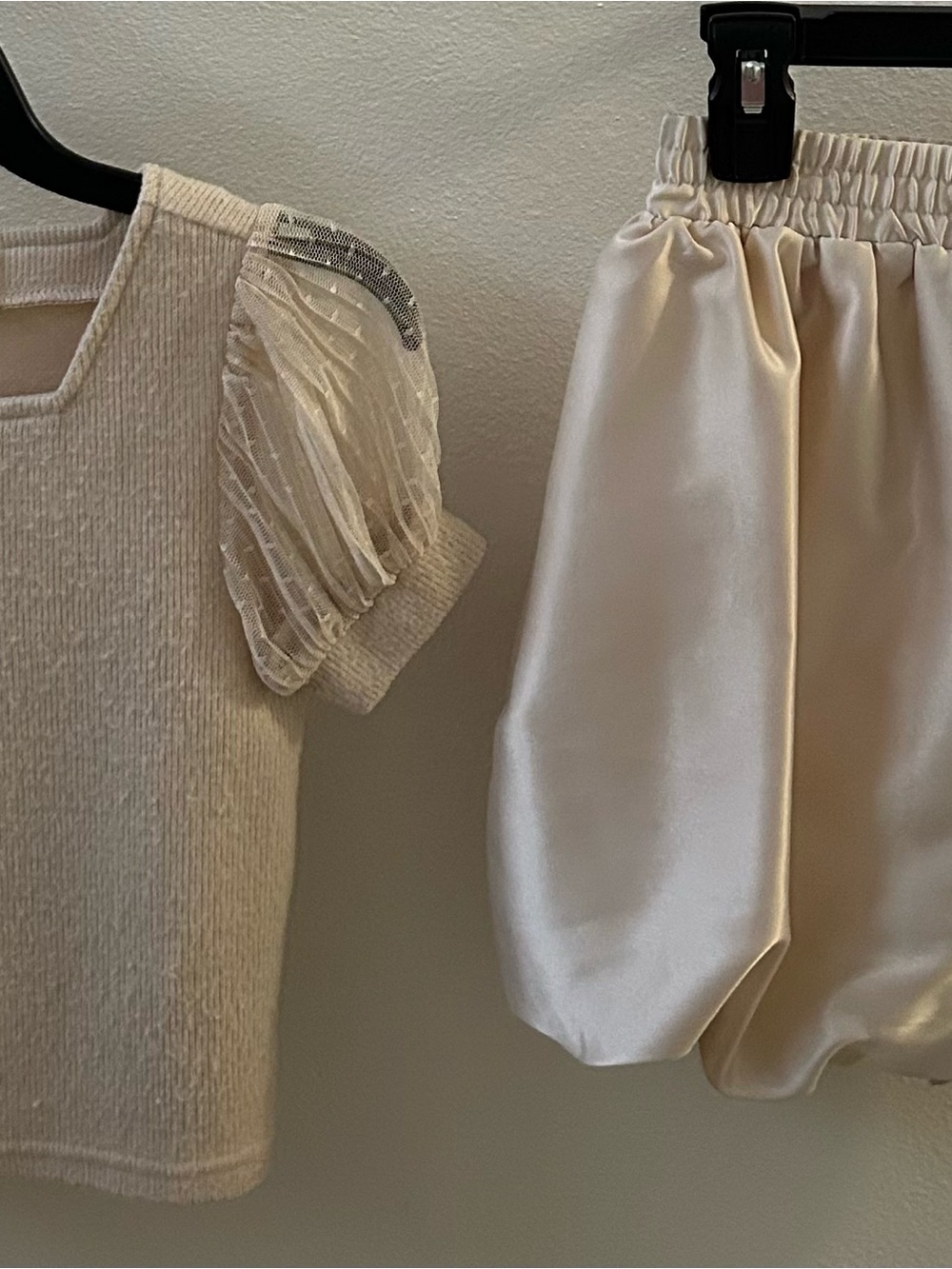 btween Cream Girls Matching Top and Satin Bubble Skirt - Picture 2 of 4